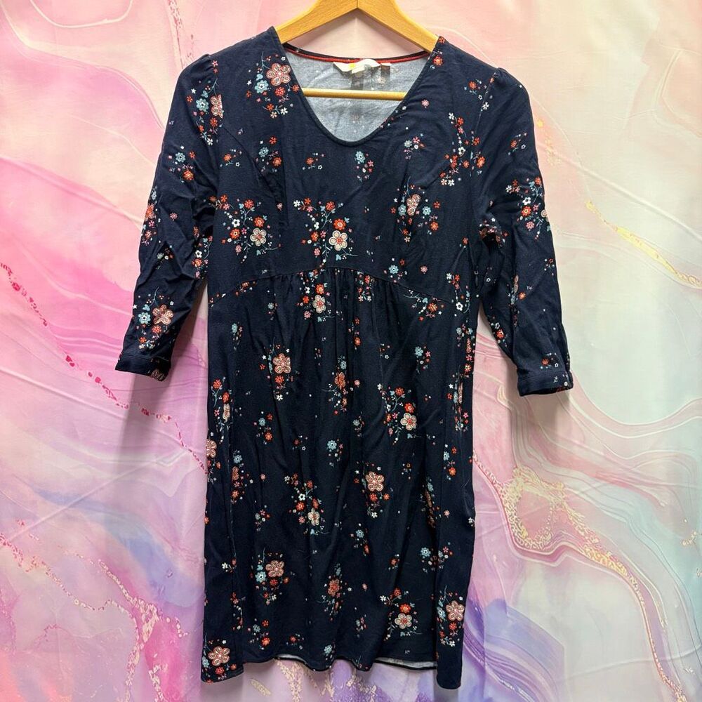 Boden 8R Navy Blue Floral Dress Preppy Artsy Classy Boho Cottagecore Old Money